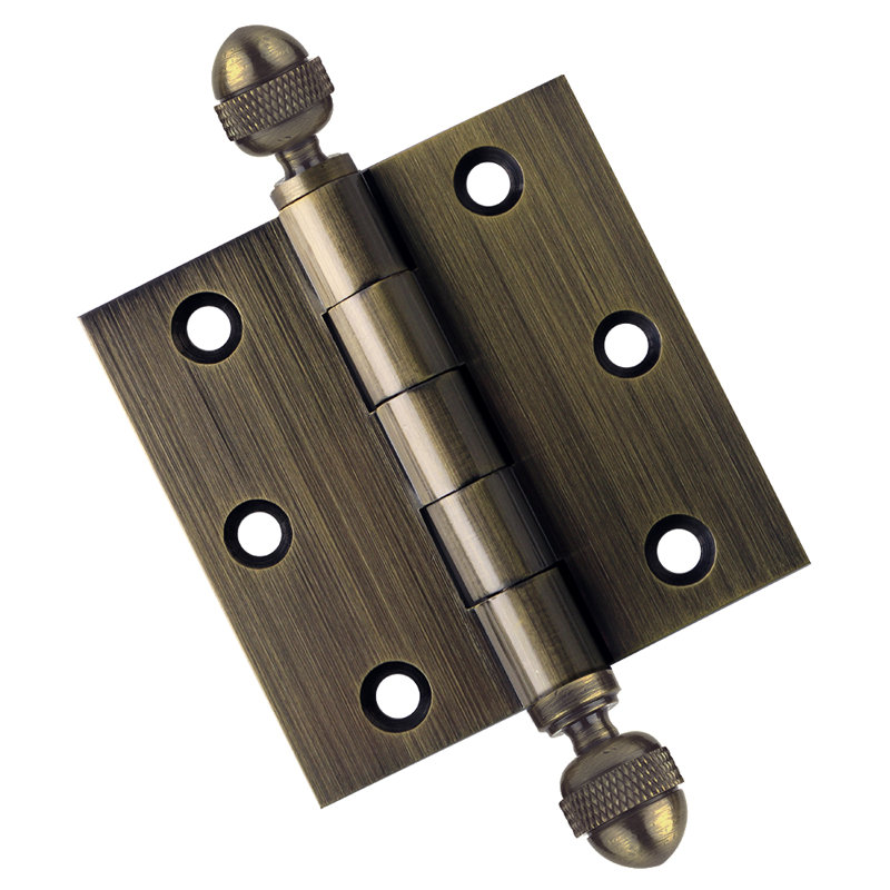 3 X 3 Solid Brass Architectural Hinge With Acorn Tips, Antique Brass