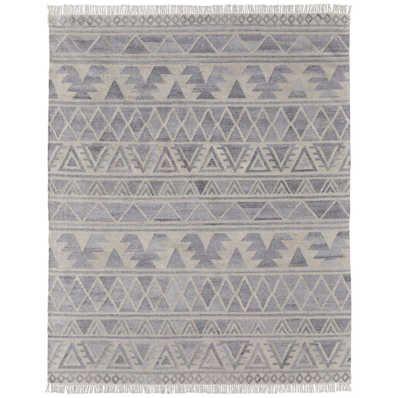 Tapis ivoire en laine et coton tissé à la main Adhil, Rectangle de 10 pi x 14 pi