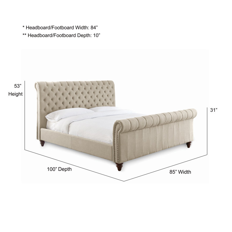 Wilmore Upholstered Sleigh Bed, King, Sand
