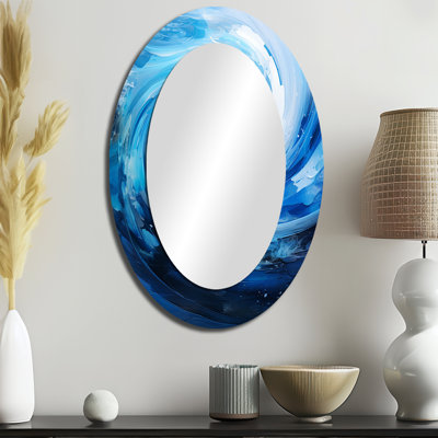 «Blue Swirl Wave Spiral II - Abstract Spirals», miroir mural unique, impression sur métal