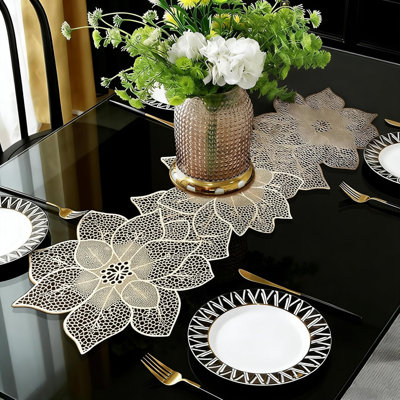 Golden table flag 36 inch flower shaped dining table flag waterproof