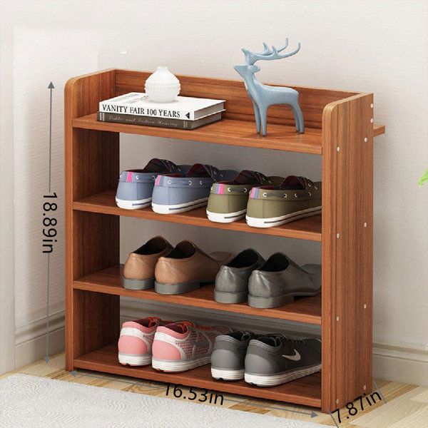Amucolo 33.5 in. H 12-Pair Rectangle Brown MDF Wood Shoe Rack with 4 Mesh  Shelves and Metal Frame LJR-CYW3-7586 - The Home Depot