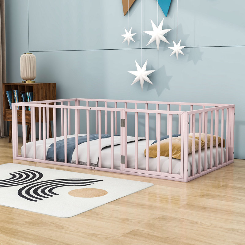 Lit plateforme en métal Micaih, Simple, Rose