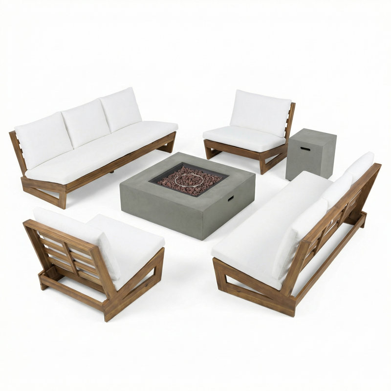 Ensemble de conversation moderne avec coussins Shelton, Coussin blanc / structure en teck