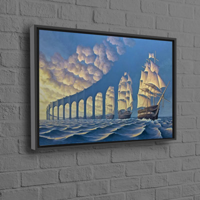 Large Modern Art Canvas Print Of Surreal Ship And Bridge Made Of Sky Wall Hanging Perfect For Personalized Baby Gift