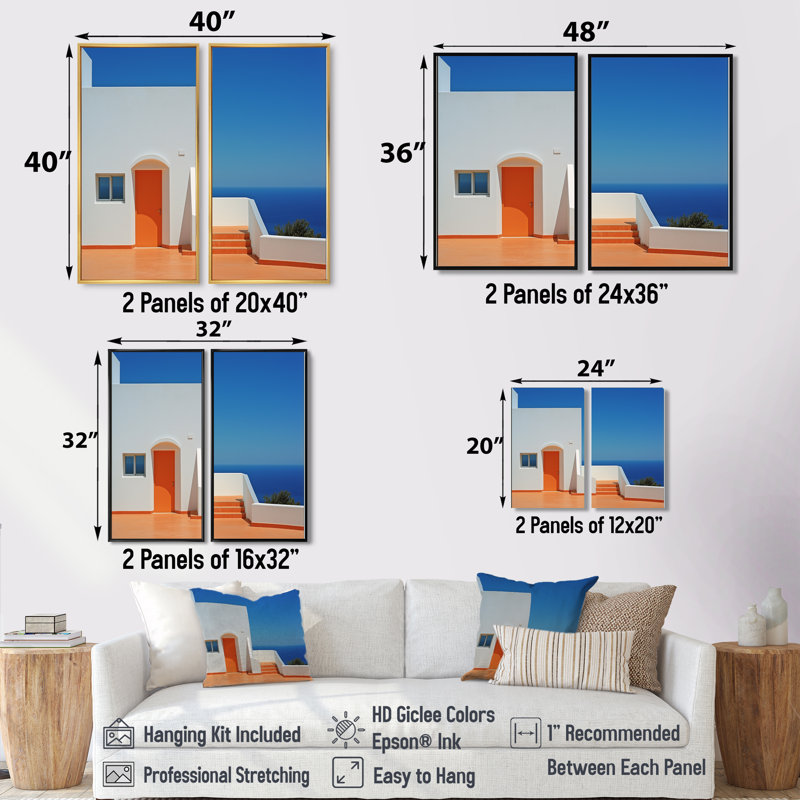 Beach House Architecture In Greece - Orange Canvas Prints, 36" H x 48" W, Impression encadrée flottante, Black
