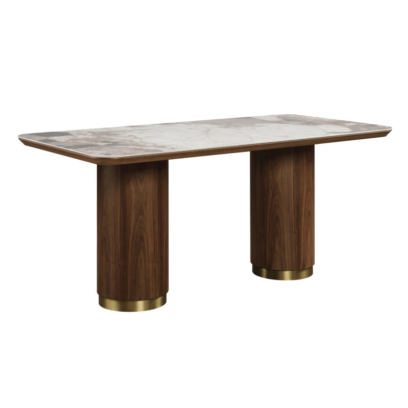 Table de salle à manger avec plateau en céramique, plateau en céramique et finition noyer