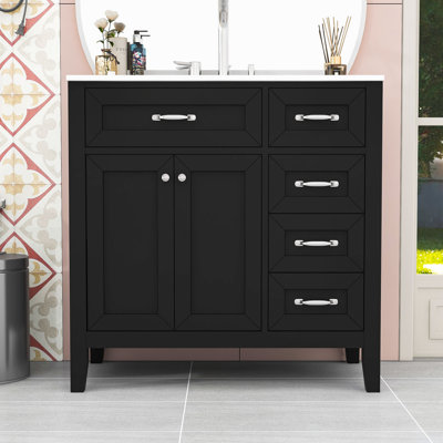 Ensemble de meuble-lavabo simple autoportant avec comptoir en céramique et grand rangement Cliftina