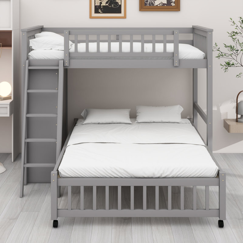 Lit superposé avec tiroirs, tablettes flexibles et lit à roulettes, Gris