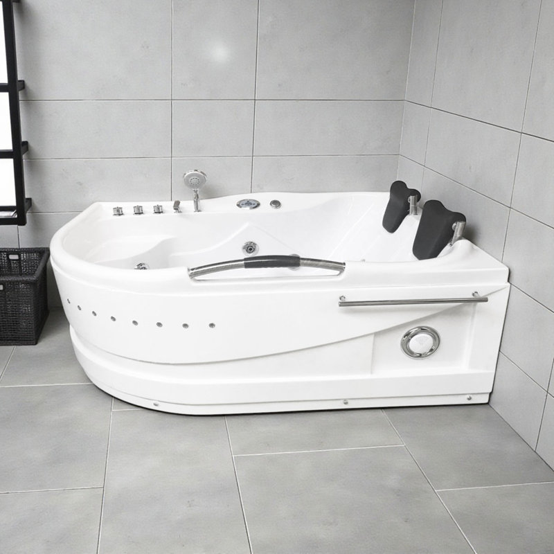 MAUI 67" x 47" 2-Person White Whirlpool Bathtub with Dual Pump & Heater