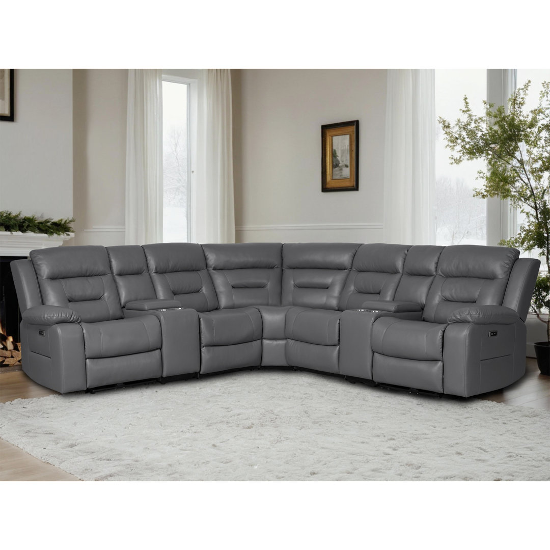 Power Recliner Sectional Sofa, Faux Leather Modular Reclining Sectional Couch, Livingroom Furniture Sets With 2 Storage Console Latitude Run® 