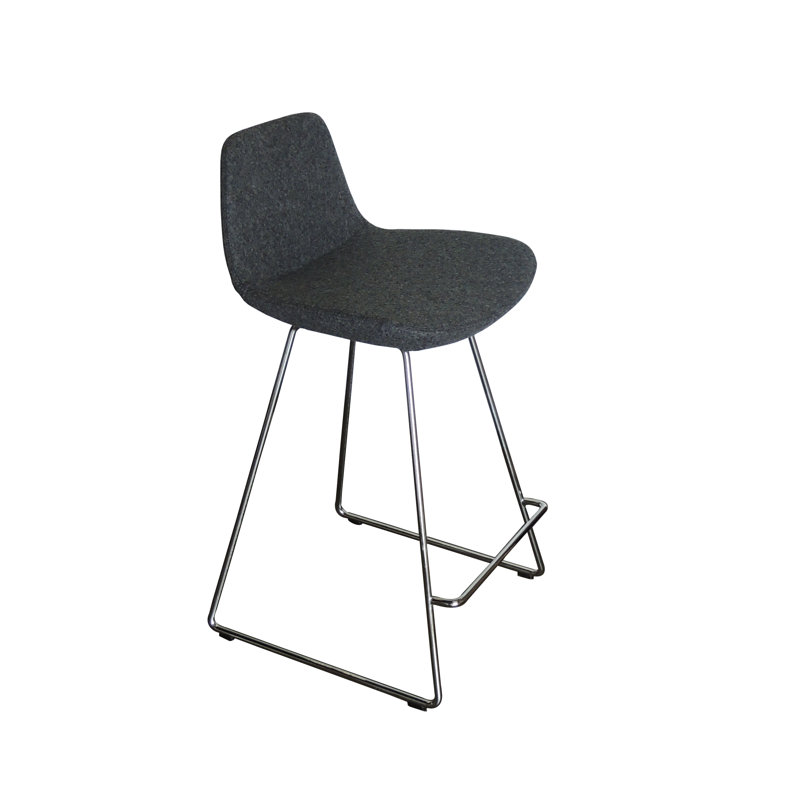 Upholstered Counter Stool with Metal Frame, Dark Gray, Chrome, Counter Stool (24" Seat Height)
