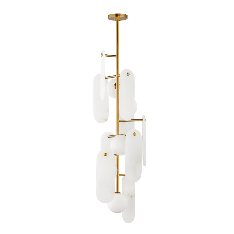 5 - Light Pendant, White Alabaster, Natural Aged Brass