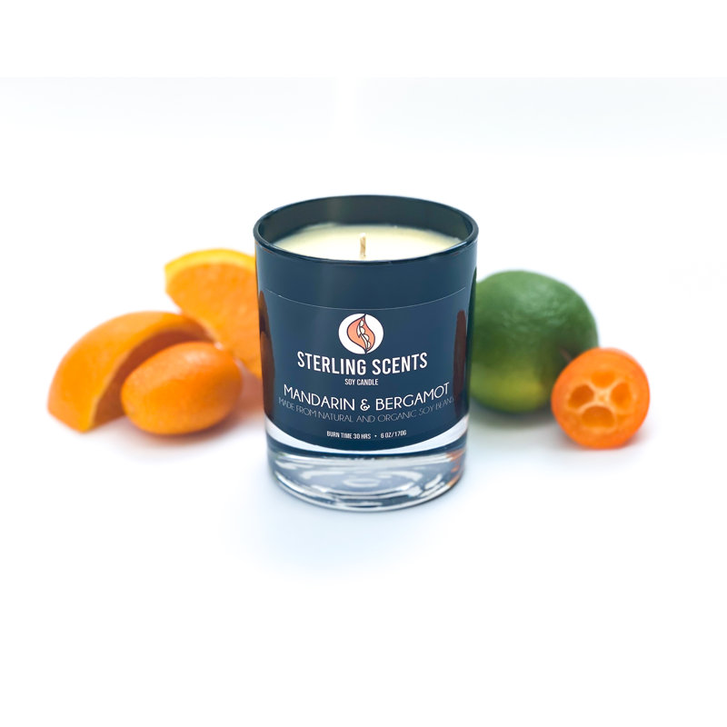 The Mini Noir Mandarin & Bergamot Scented Jar Candle with Glass Holder