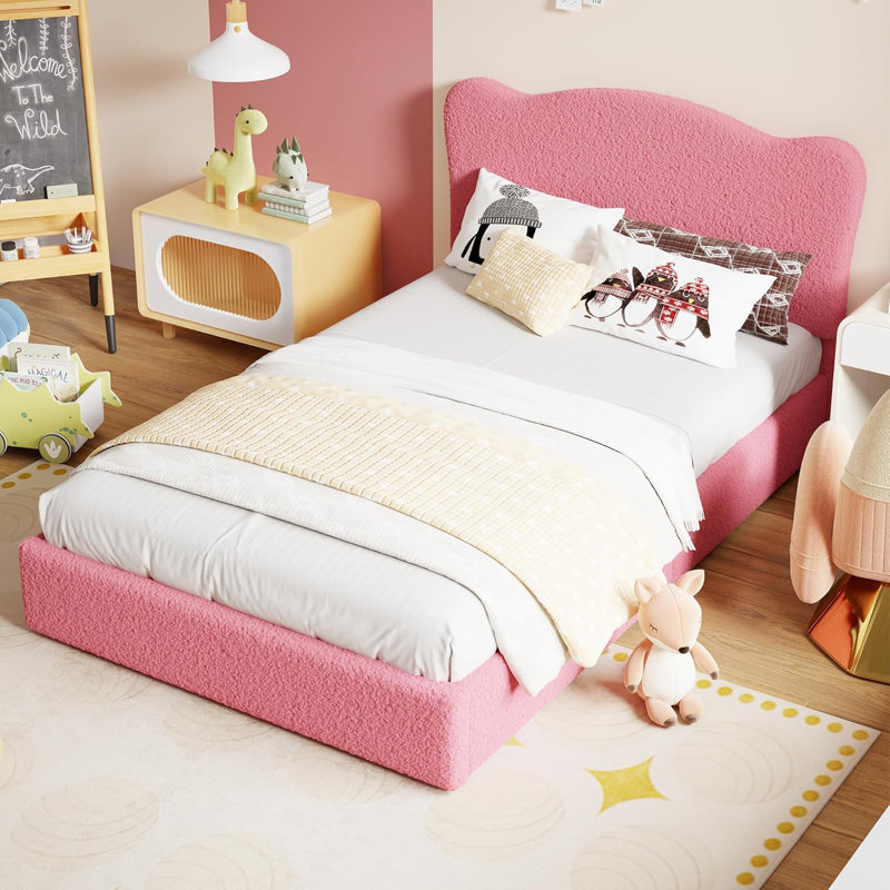 Upholstered Full Size Bed Frame for Kids with 2 Drawers, Velvet Twin Bed for Girls, Boys, Sturdy Platform Bed, No Box Spring Needed, Noise Free, Pink