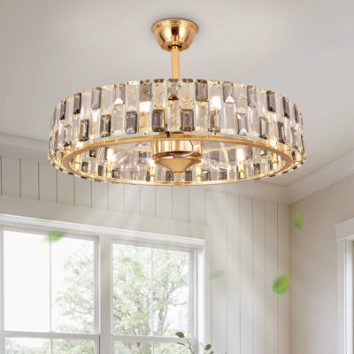 Gold Caged Ceiling Fan with Light and Remote