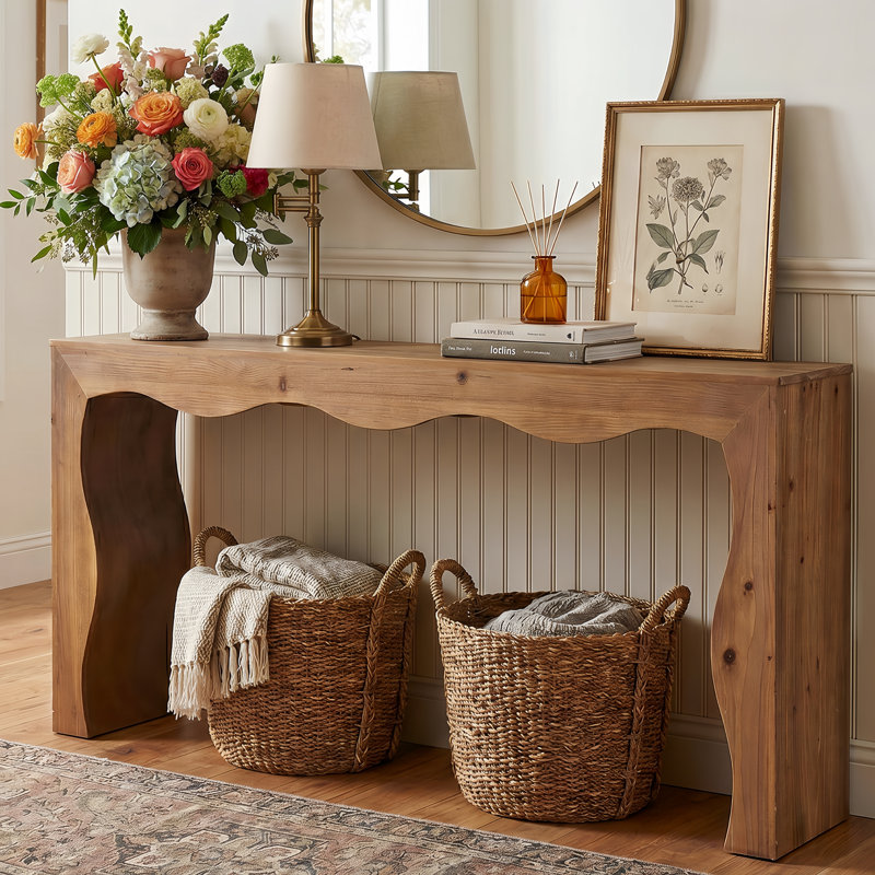 63-Inch Long Sofa Table, Farmhouse Wood Console Entryway Table, Dark Brown