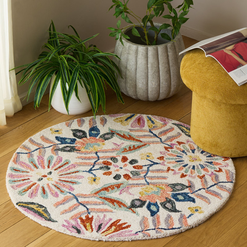 Jardin Hand Tufted Wool; Cotton Floral Indoor Rug, Round 3'