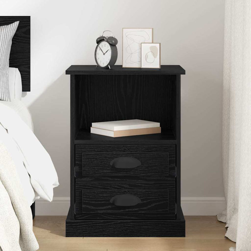 43cm W Manufactured Wood Bedside Table, Black Oak