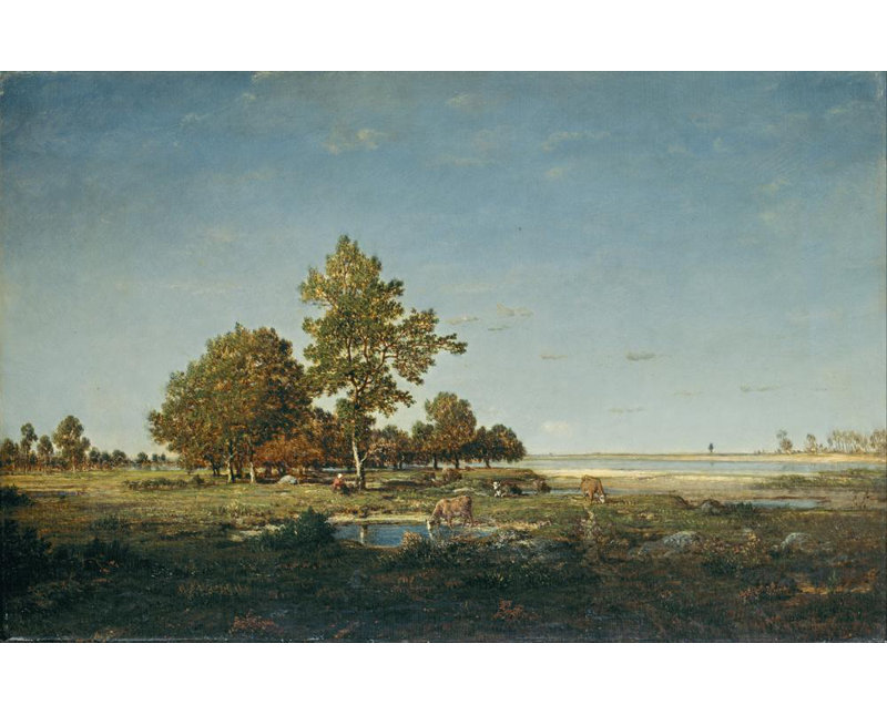 «Paysage avec un bouquet d'arbres» par Théodore Rousseau - Art mural sur toile tendue avec châssis, H 24 po x l 17 po