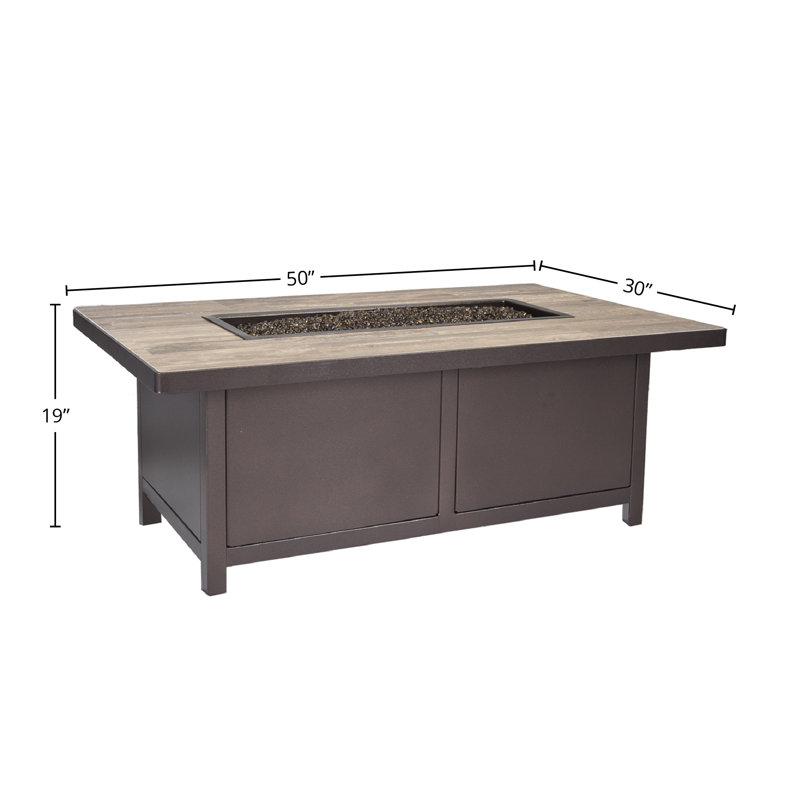 Elba Aluminum Outdoor Fire Pit Table, 19" H x 50" W x 30" D, Venice Beach, Graphite