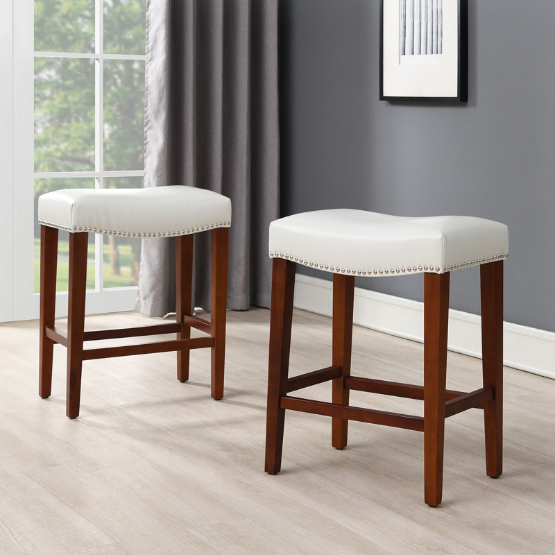 Upholstered Counter Stool with Solid Wood Frame, Counter Stool (26.1” Seat Height), White
