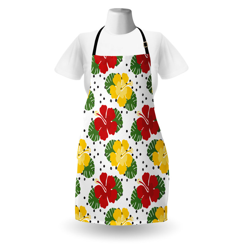 Bungalow rose avec tablier tropical unisexe à pois grunge et hibiscus taille adulte blanc multicolore