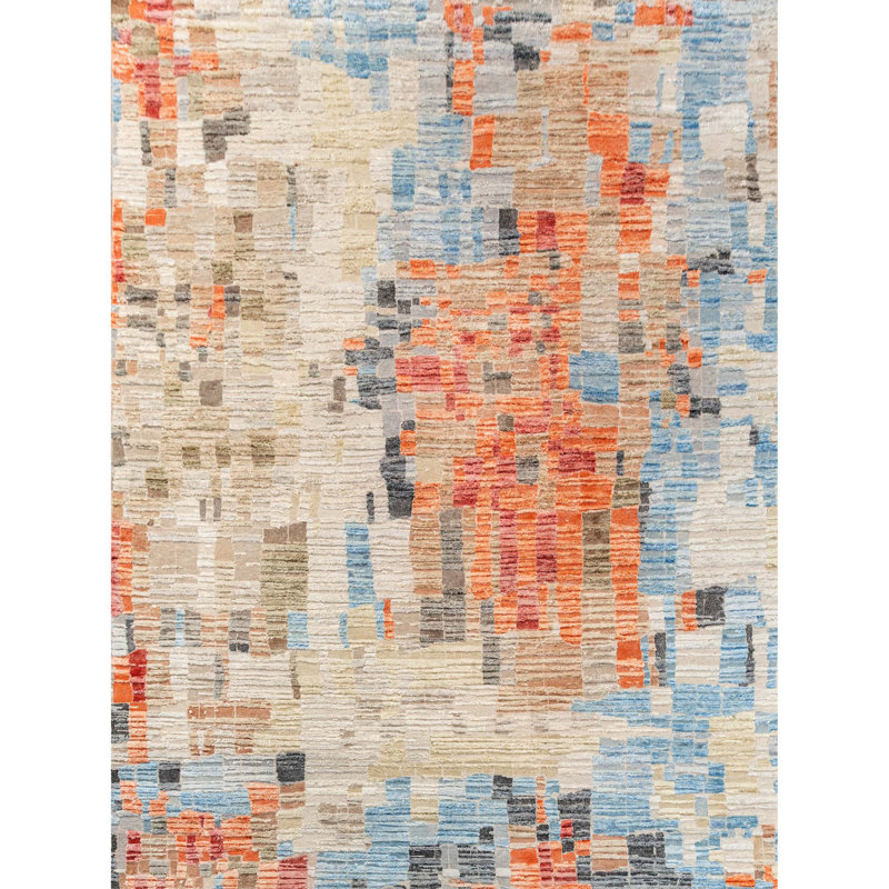 Abstract Area Rug in Orange/Blue/Ivory/Beige, Rectangle 9' x 12'