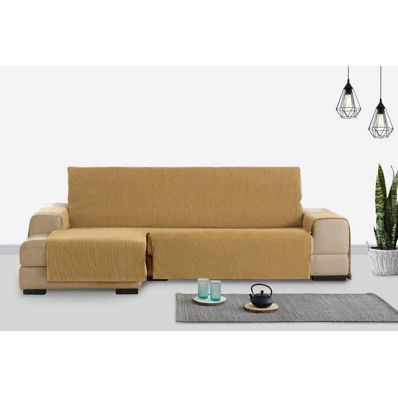 Birbal Box Cushion Chaise Lounge Slipcover, Ochre, 220cm H x 240cm W x 3cm D