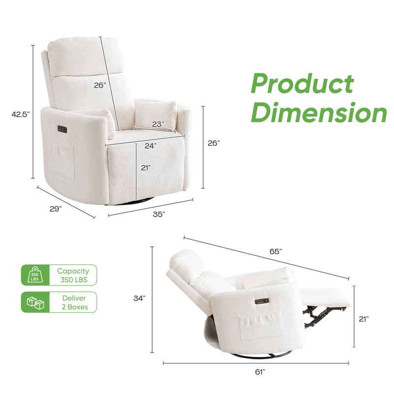 Fauteuil inclinable électrique avec massage et chaleur Veya, Chenille blanche