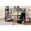 Lit mezzanine double avec escalier gauche ou droit, garde-robe, bureau en L, tablettes de rangement et 16 lumières à DEL de couleur, noir, capacité de 350 lb, choix de lumières intégrées, charge maximale