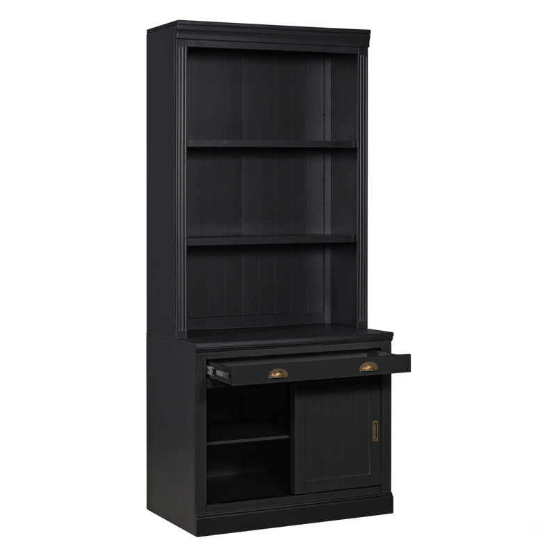 83.4"Tall Bookshelf with with 3 pieces LED Lighting, Modern Bookcase with Sliding Doors and Open Shelves,Storage Bookshelf for Living Room,Home Office,Black