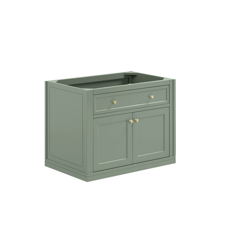Chicago 36'' W Single Bathroom Vanity Base, Smokey Celadon, Champagne Brass