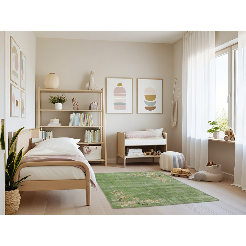 Tapis traditionnel vert / beige Neutra, Rectangle 3 pi x 5 pi