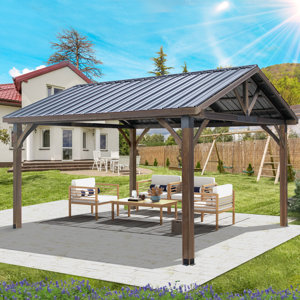 (incomplete)14.5 Ft. W X 11 Ft. D Solid Wood Patio Gazebo