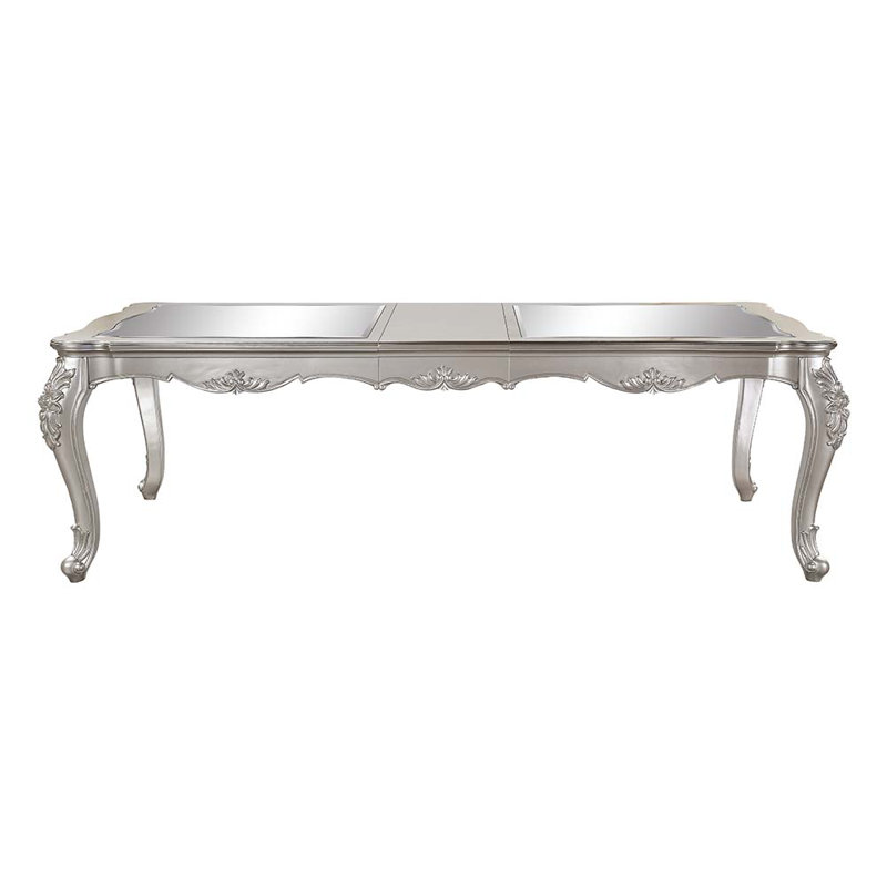 Table de salle à manger Bowe, 80 à 96 pouces, miroir, bois champagne classique argenté, 96" H x 76" W x 22" D