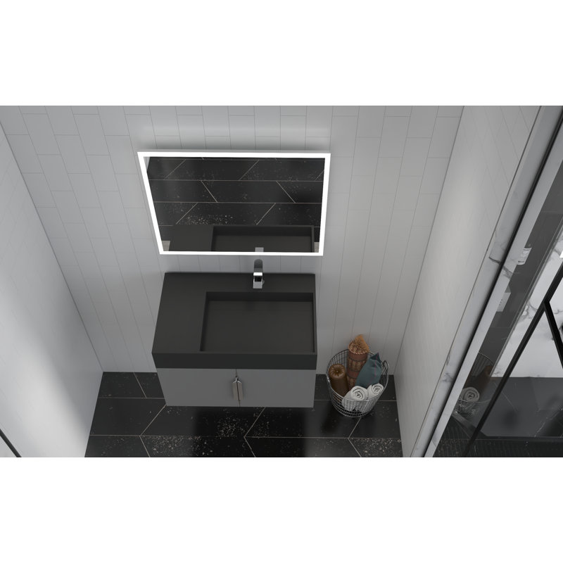 Ensemble de meuble-lavabo mural simple 30 po avec surface solide Amazon, Noir, Gris, Nickel brossé