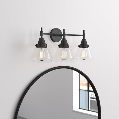 Éclairage pour meuble-lavabo 3 lumières 25 po Caden Fulton - fini noir mat - abat-jour fumé clair
