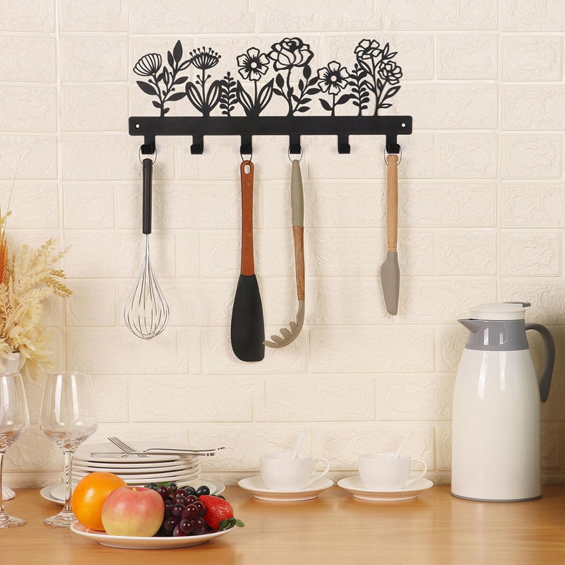 2 PCS Wall Mounted Metal Towel Rack With 6 Hooks Black Metal Towel Holder For Bathroom Space Saving, Waterproof Rustproof Easy Install Bathroom Decor