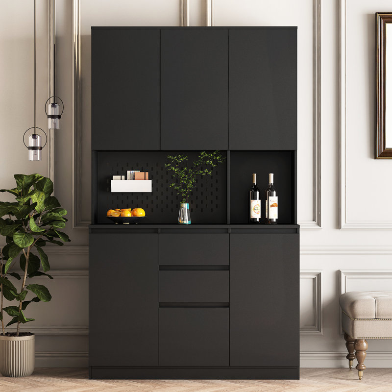 Armoire de cuisine avec station de charge, buffet autoportant avec tiroir, buffet contemporain pour l'intérieur, Noir