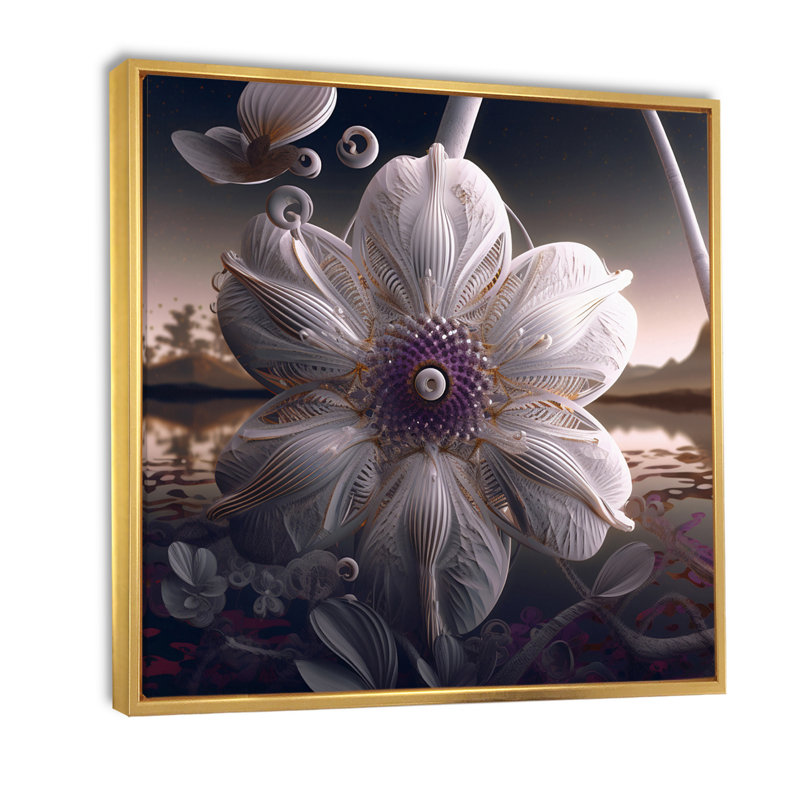 Magie blanche magnolia à l'aube sur toile, H 30 po x l 30 po x P 1 po, Cadre flottant doré