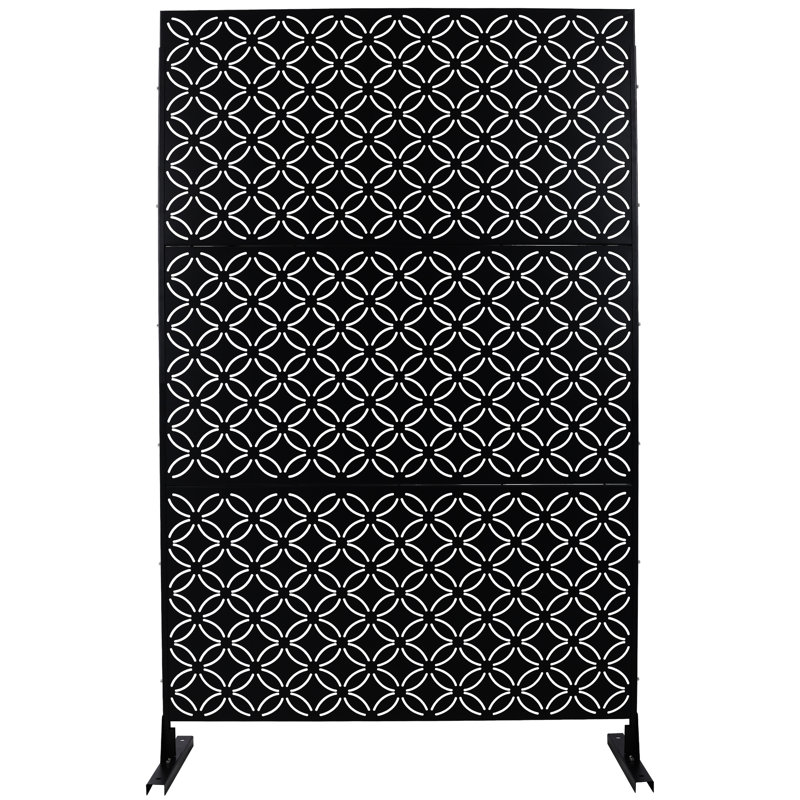 Panneaux de clôture d'intimité en métal PS107 Noir - 193 cm H 122 cm L Pour terrasse, balcon ou patio extérieur et intérieur - Autoportant