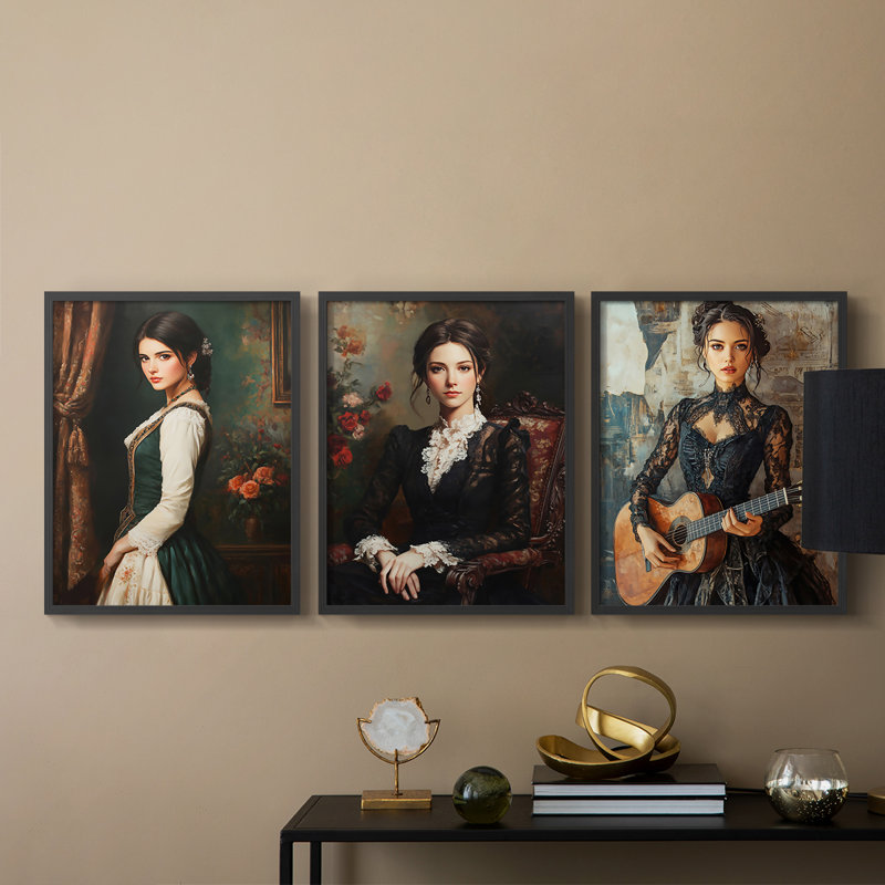 Série féminine LX -Set de 3 estampes numériques giclées -Prêt à accrocher, Noir, H 10 po x l 24 po