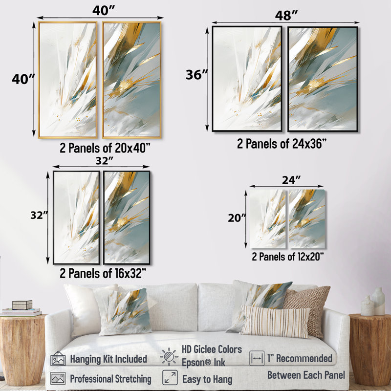 Échos de mosaïque dorée et crème - art mural moderne orange 2 panneaux, H 32 po x l 32 po, Impression encadrée flottante