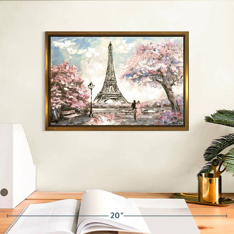 Les amoureux du printemps à Paris, Cadre flottant doré, 13 po x 9 po