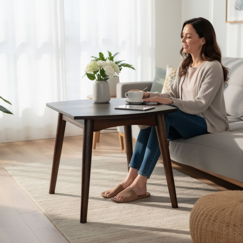 Table de bout Neva, plateau carré de 24 pouces avec pieds en angle, brun foncé