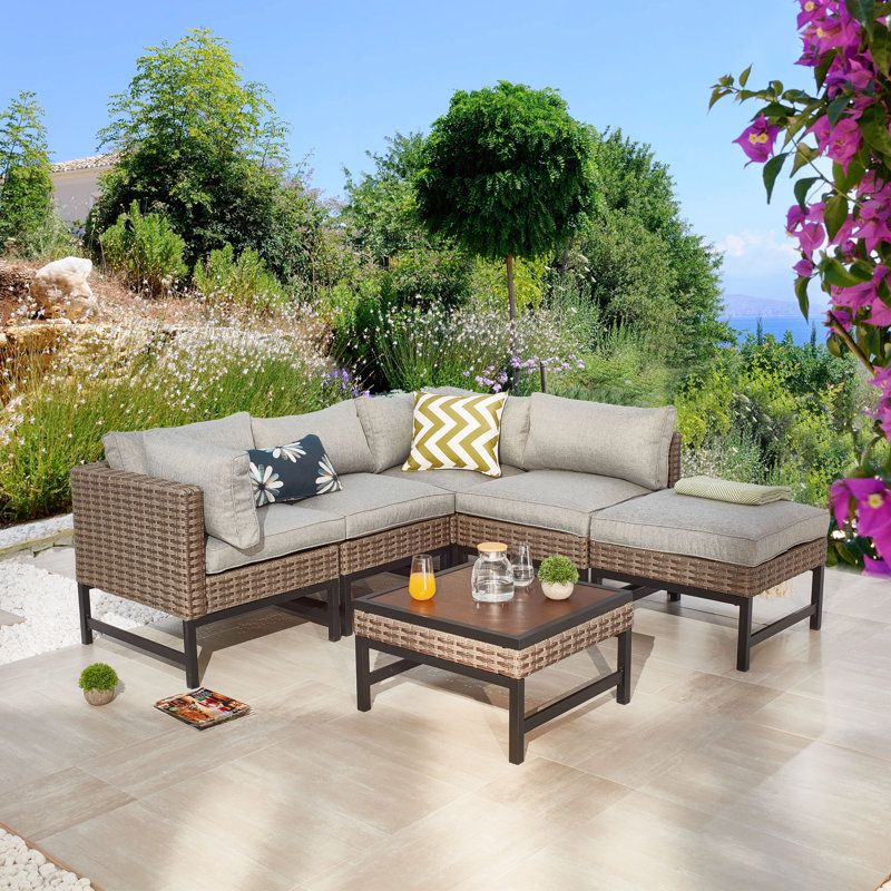 Ensemble de conversation modulaire en rotin avec coussins Hesse