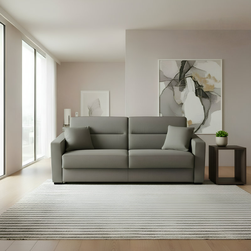 Björgúlfur 81" Genuine Italian Top Grain Leather Queen Sleeper Sofa Bed with Memory Foam Mattress