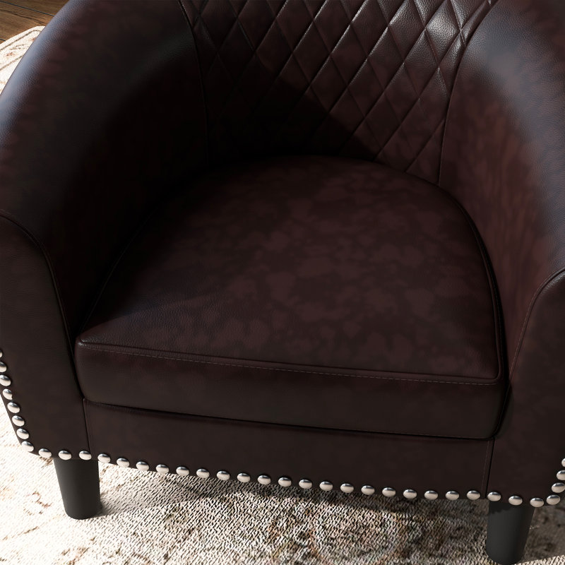 Fauteuil demi-tonneau avec repose-pieds 27,95 po Alverstone, Simili cuir brun foncé