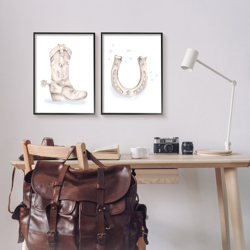 Western Cowboy Boot, Giclée encadrée noir minuit, L 16 po x H 20 po